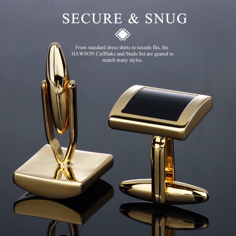 HAWSON Cufflinks and Studs for Men-Mens Fashion Cufflinks and Tuxedo Shirt Studs Set for Regular Wedding Business Accessories (Gold +Black Enamel) - Image 5