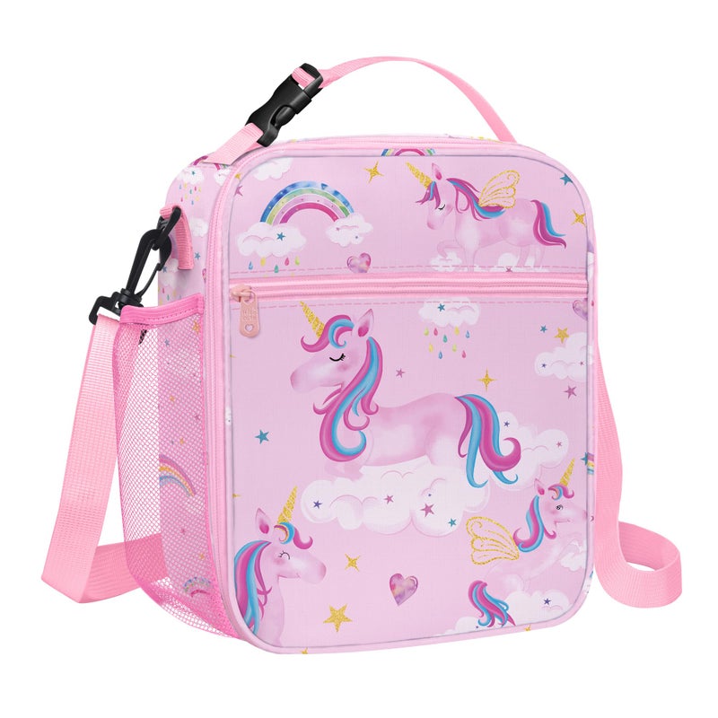 Clastyle Princess Insulated Kids Lunch Bag Large Thermal Cooler Bag for Girl Picnic School Lunch Box Tote Pink Rainbow Cloud