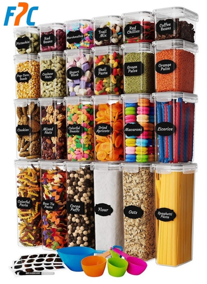 FPC 24-Pack Airtight Food Storage Containers with Lids - BPA-Free Kitchen Canisters for Cereal, Rice, Flour & Oats - Includes Measuring Spoon, Marker, and 24 Labels for Effortless Kitchen Organization!  - Image 1