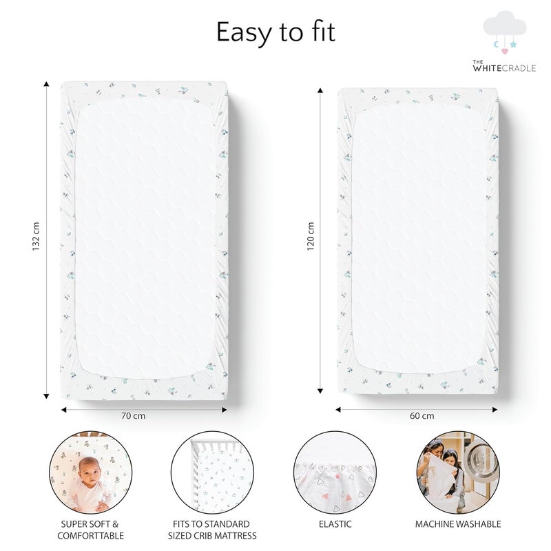 The White Cradle Cotton Baby Crib Fitted Bed Sheets for Cot Organic Twill Fabric Baby Bedding for New Born Infants Toddlers 52x28 Pack of 2 The White Cradle Blue Bear 1 and 2 - Image 5