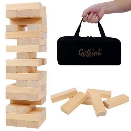 GOTHINK Tumble Tower Game for Kids and Adults 54pcs Wooden Board Stacking Game for Family Games Night Classical Wood Blocks Game Standard Size with Storage Bag - Image 1