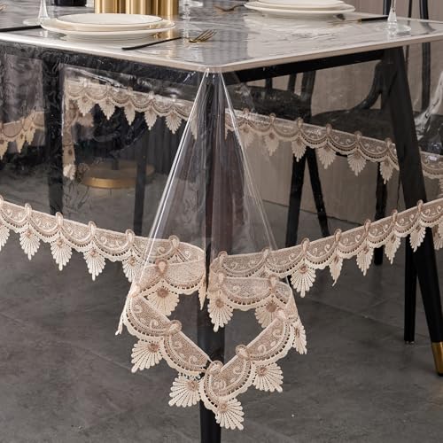 LIBERECOO Clear Plastic Table Cover Protector, Rectangle Waterproof Oilproof Vinyl Tablecloth, 60 x 84 Inch Heavy Duty Wipeable Reusable Transparent Table Cloth for Dining & Party - Image 1