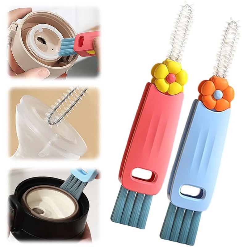 Fauppt Upgraded 3 in 1 Cup Lid Cleaning Brush, 2024 Cup Cleaning Brush Portable Crevice Cleaning Brush Set for Baby Bottle Gap Tight Spaces Cup, Cup Lid Cleaning Brush for Home Use (Red Blue) - Image 1