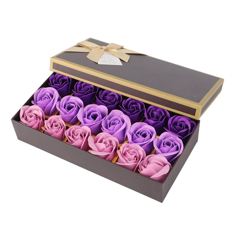 Haofy Romantic Purple Gradient Rose Soap Gift Box 18 Piece Handmade Soap Flowers for Bath Decoration Holiday Gifts for Women Valentine Day Mothers Day Christmas - Image 3