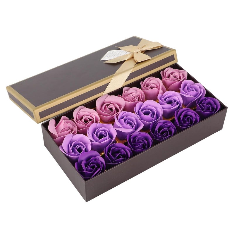 Haofy Romantic Purple Gradient Rose Soap Gift Box 18 Piece Handmade Soap Flowers for Bath Decoration Holiday Gifts for Women Valentine Day Mothers Day Christmas - Image 1