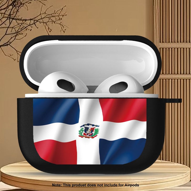 Protective Flat Printed Anti Drop Wireless Earphone Case For Airpods 3 Black Dominican Republic Flag Pattern Gift For Friends Family Girlfriend Or Boyfriend - Image 1