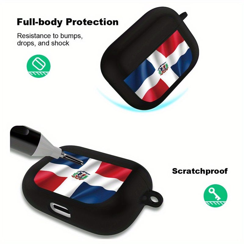 Protective Flat Printed Anti Drop Wireless Earphone Case For Airpods 3 Black Dominican Republic Flag Pattern Gift For Friends Family Girlfriend Or Boyfriend - Image 5