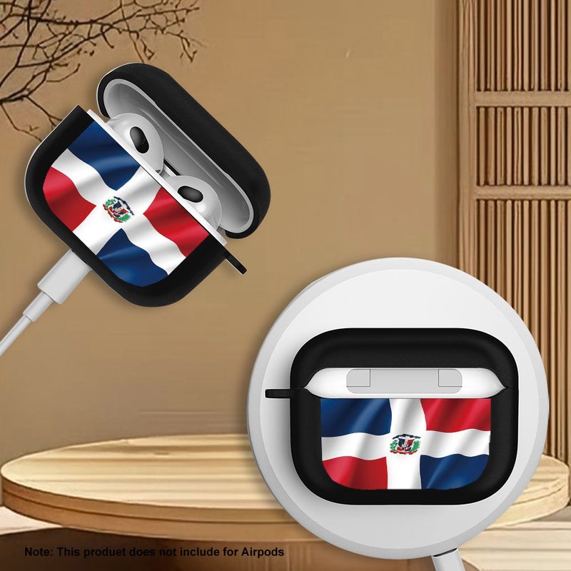 Protective Flat Printed Anti Drop Wireless Earphone Case For Airpods 3 Black Dominican Republic Flag Pattern Gift For Friends Family Girlfriend Or Boyfriend - Image 3