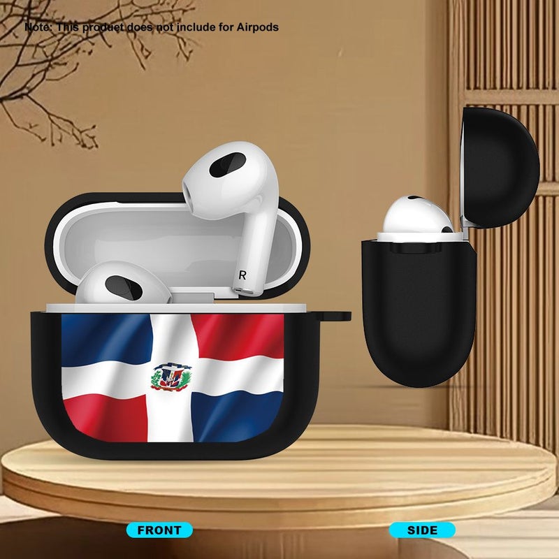 Protective Flat Printed Anti Drop Wireless Earphone Case For Airpods 3 Black Dominican Republic Flag Pattern Gift For Friends Family Girlfriend Or Boyfriend - Image 4