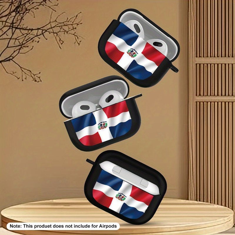 Protective Flat Printed Anti Drop Wireless Earphone Case For Airpods 3 Black Dominican Republic Flag Pattern Gift For Friends Family Girlfriend Or Boyfriend - Image 2