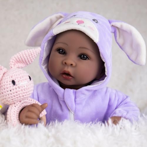 Aori Black Baby Dolls Realistic17inch Lifelike Soft Body Baby Girl That Look Real with Feeding Kit Included Ideal Gift for Kids Birthday Pretend Play - Image 5