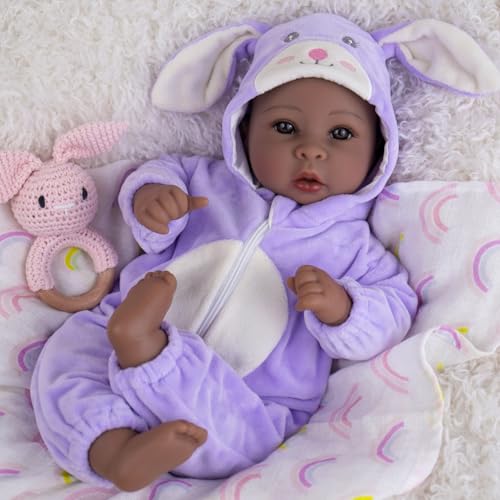 Aori Black Baby Dolls Realistic17inch Lifelike Soft Body Baby Girl That Look Real with Feeding Kit Included Ideal Gift for Kids Birthday Pretend Play - Image 1