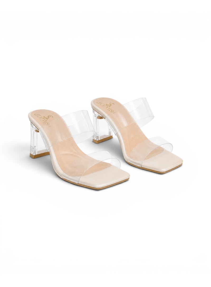 LIFESTYLISH Slipper Heels Transparent With Leather Elegant X-16 - Beige - Image 1