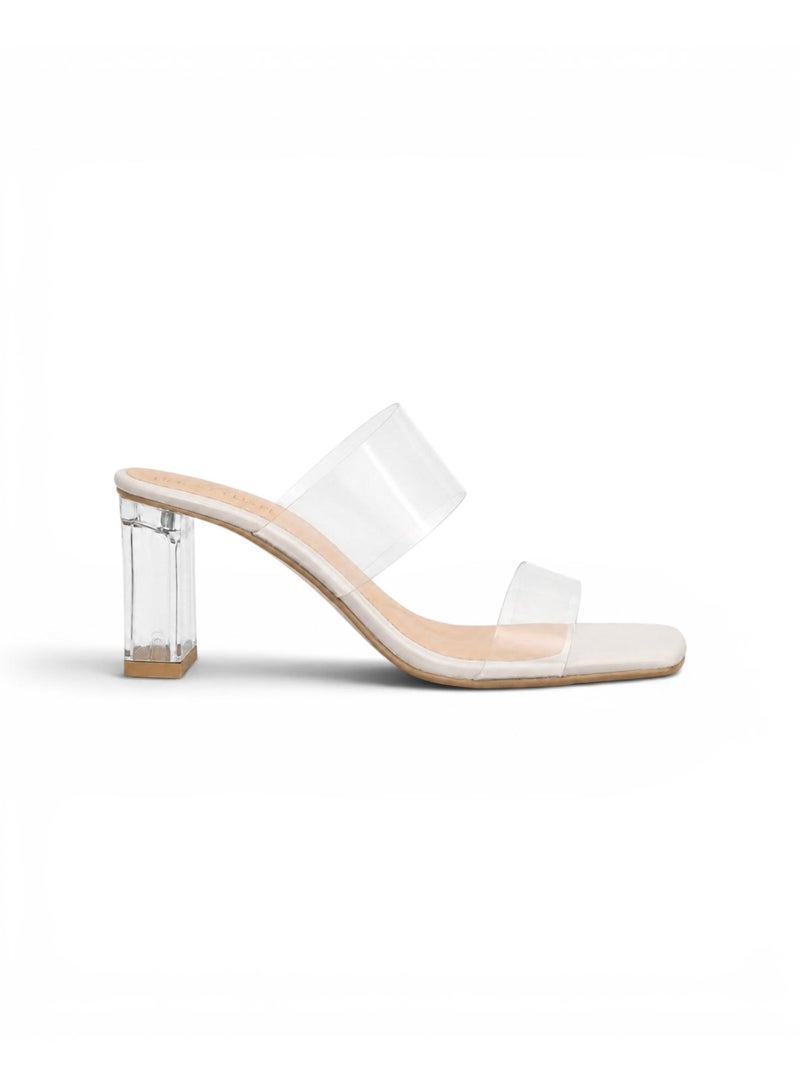 LIFESTYLISH Slipper Heels Transparent With Leather Elegant X-16 - Beige - Image 3