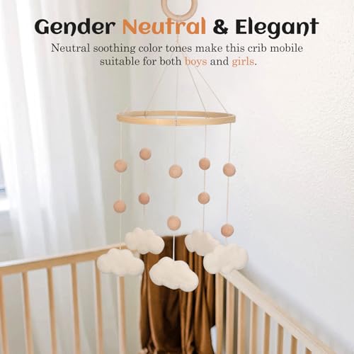 JILPAK Felt Cloud Mobile for Crib - Baby Mobile for Crib - Crib Mobile for Girls, Boys - Boho Crib Mobile - Felt Cloud - Image 4
