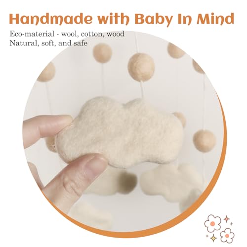 JILPAK Felt Cloud Mobile for Crib - Baby Mobile for Crib - Crib Mobile for Girls, Boys - Boho Crib Mobile - Felt Cloud - Image 3
