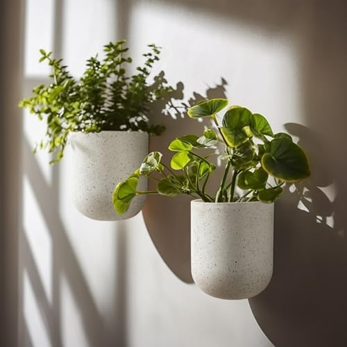 LA Jolie Muse Wall Hanging Planters for Indoor Plants，Hanging Flower Pots for Air Plants Succulent, Set of 2, 5.7L*4.1W*7H, Speckled White - Image 3