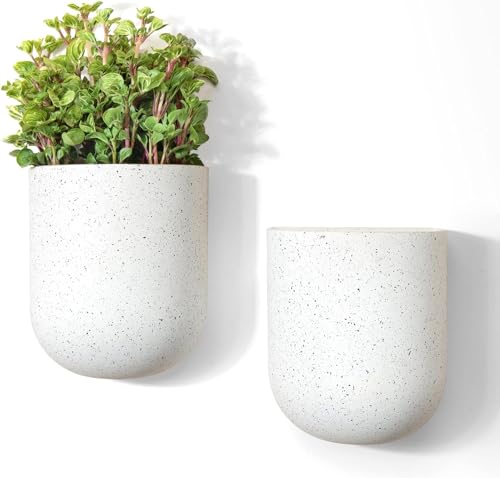 LA Jolie Muse Wall Hanging Planters for Indoor Plants，Hanging Flower Pots for Air Plants Succulent, Set of 2, 5.7L*4.1W*7H, Speckled White - Image 1