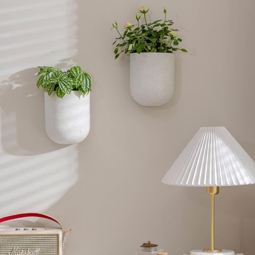 LA Jolie Muse Wall Hanging Planters for Indoor Plants，Hanging Flower Pots for Air Plants Succulent, Set of 2, 5.7L*4.1W*7H, Speckled White - Image 4