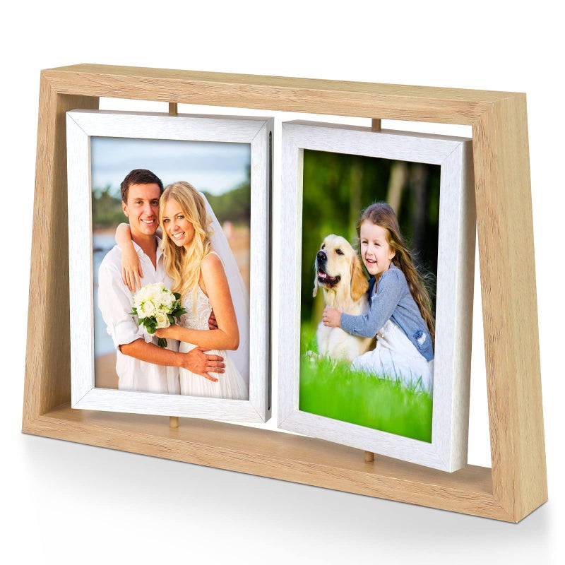 ZEEYUAN 4x6 Desk Picture Frames Rotating Rustic Photo Frame Floating 4x6 Double Side Frame for Tabletop Office Decor, Mothers Day Gifts Picture Frame for Mom Gift from Daughter Son - Image 1