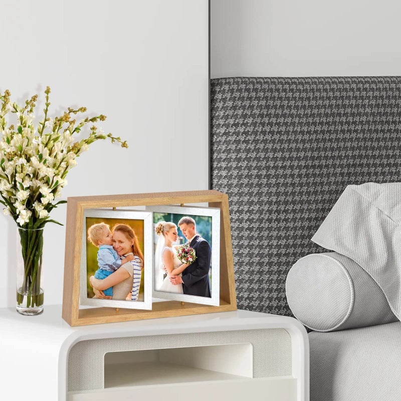 ZEEYUAN 4x6 Desk Picture Frames Rotating Rustic Photo Frame Floating 4x6 Double Side Frame for Tabletop Office Decor, Mothers Day Gifts Picture Frame for Mom Gift from Daughter Son - Image 3