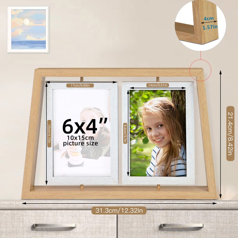 ZEEYUAN 4x6 Desk Picture Frames Rotating Rustic Photo Frame Floating 4x6 Double Side Frame for Tabletop Office Decor, Mothers Day Gifts Picture Frame for Mom Gift from Daughter Son - Image 5