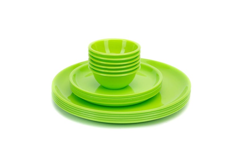 URMILA PLASTIC Microwave Safe Unbreakable Round Dinner Set Big Plates Set of 6 Small Plates Set 6 6 Pcs Small Bowl Made in India Green Set of 18 - Image 1