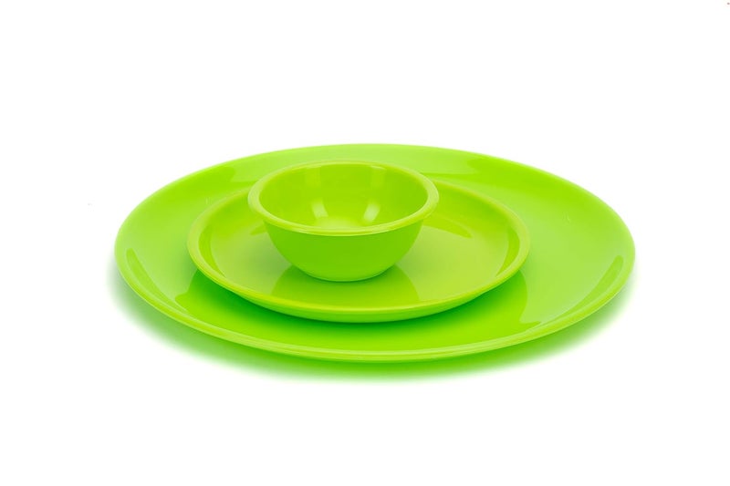 URMILA PLASTIC Microwave Safe Unbreakable Round Dinner Set Big Plates Set of 6 Small Plates Set 6 6 Pcs Small Bowl Made in India Green Set of 18 - Image 2
