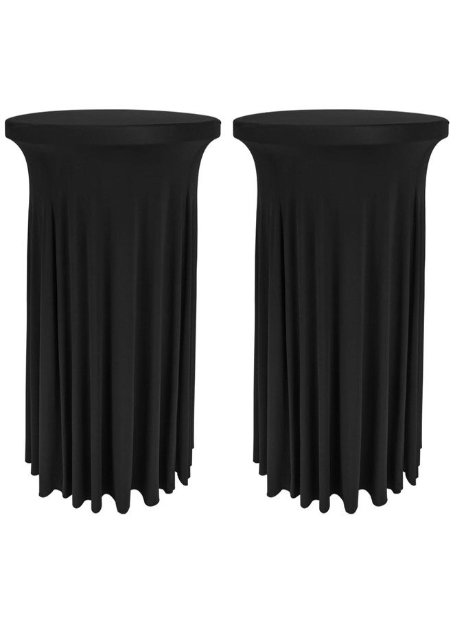 Fivenl 2 Pack Spandex Cocktail Table Skirt 32"x 43" Black Stretch Cocktail Table Cover, Washable Round High Top Tablecloth for Bar, Wedding, Party, Events (Black) - Image 1