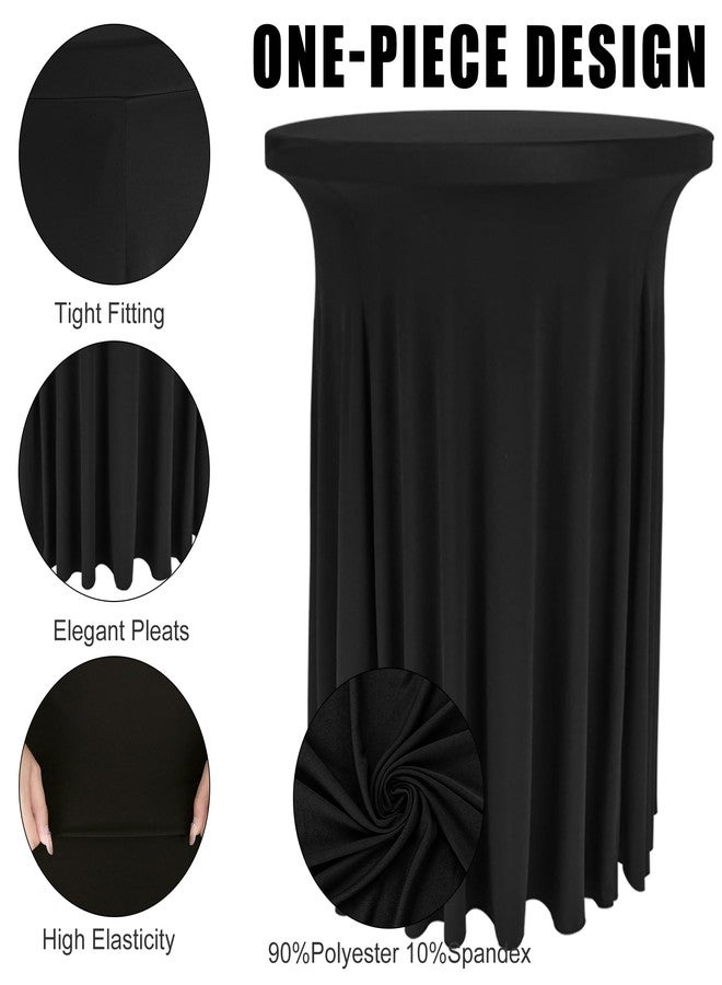 Fivenl 2 Pack Spandex Cocktail Table Skirt 32"x 43" Black Stretch Cocktail Table Cover, Washable Round High Top Tablecloth for Bar, Wedding, Party, Events (Black) - Image 2