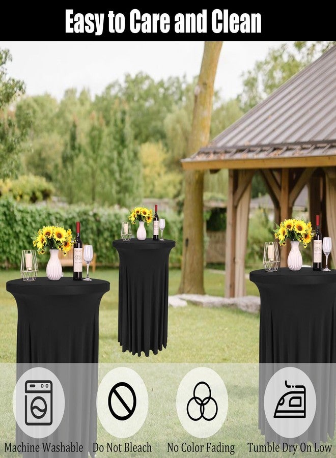 Fivenl 2 Pack Spandex Cocktail Table Skirt 32"x 43" Black Stretch Cocktail Table Cover, Washable Round High Top Tablecloth for Bar, Wedding, Party, Events (Black) - Image 4