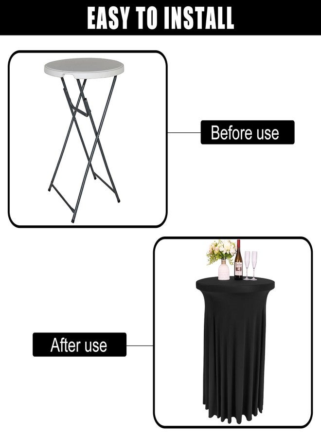 Fivenl 2 Pack Spandex Cocktail Table Skirt 32"x 43" Black Stretch Cocktail Table Cover, Washable Round High Top Tablecloth for Bar, Wedding, Party, Events (Black) - Image 5