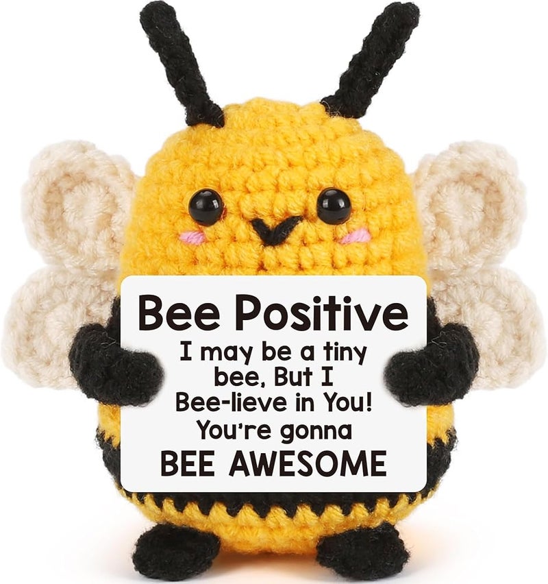 Veximind Funny Positive - Crochet Emotional Support Doll with Positive Card, Cute Handmade Plush Gag Gift for Best Friend, Women, Teacher, Birthday, Dad, Mom (Bee) - Image 1