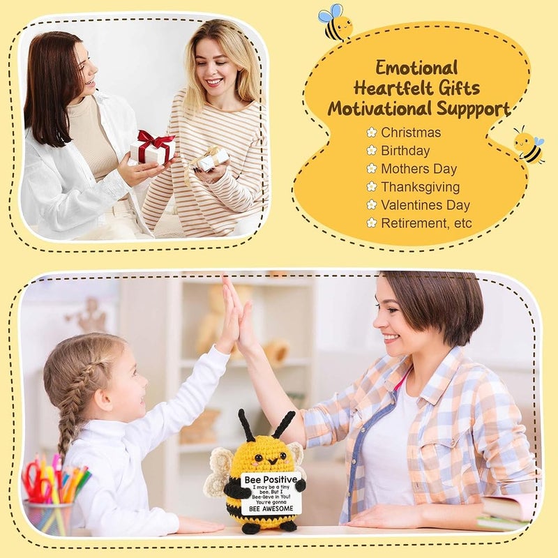 Veximind Funny Positive - Crochet Emotional Support Doll with Positive Card, Cute Handmade Plush Gag Gift for Best Friend, Women, Teacher, Birthday, Dad, Mom (Bee) - Image 3