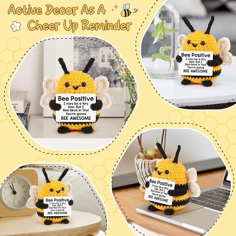 Veximind Funny Positive - Crochet Emotional Support Doll with Positive Card, Cute Handmade Plush Gag Gift for Best Friend, Women, Teacher, Birthday, Dad, Mom (Bee) - Image 2
