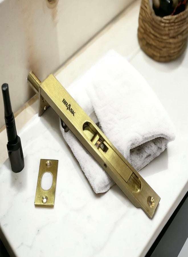 BRASK Brass Flush Tower Bolt 6 inches (150 mm) with Screws | Concealed Tower Bolt 6" (Golden Satin, 2) - Image 3