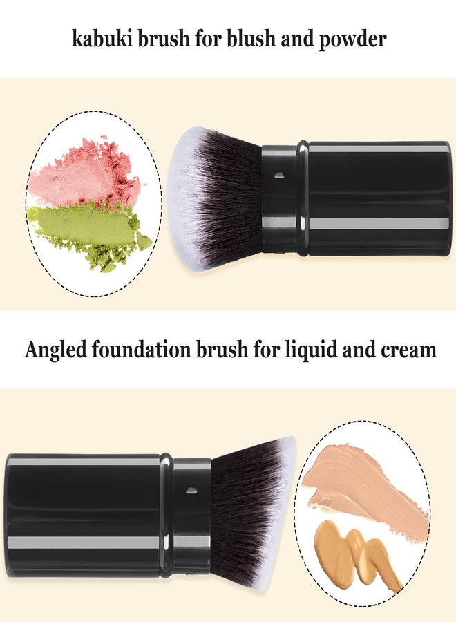 Keriloo Retractable Kabuki Makeup Brush, 2 Pack Travel Angled Powder Foundation Blush Brush Set for Blending Liquid, Bronzer, Buffing, Concealer, Blush, Highlighter, Flawless Cosmetics - Image 3