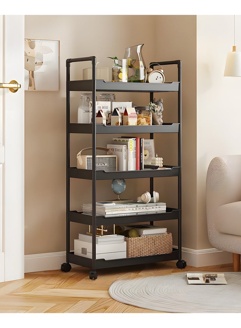 Cozy Nest 5-Layer Rolling Storage Trolley with Lockable Wheels Mobile Organizer Cart with Side Handles for Bathroom Kitchen Bedroom Office Deep Tray Shelf Rack Easy Assembly Space-Saving Design - Image 1