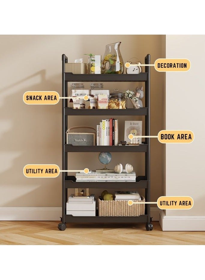 Cozy Nest 5-Layer Rolling Storage Trolley with Lockable Wheels Mobile Organizer Cart with Side Handles for Bathroom Kitchen Bedroom Office Deep Tray Shelf Rack Easy Assembly Space-Saving Design - Image 2
