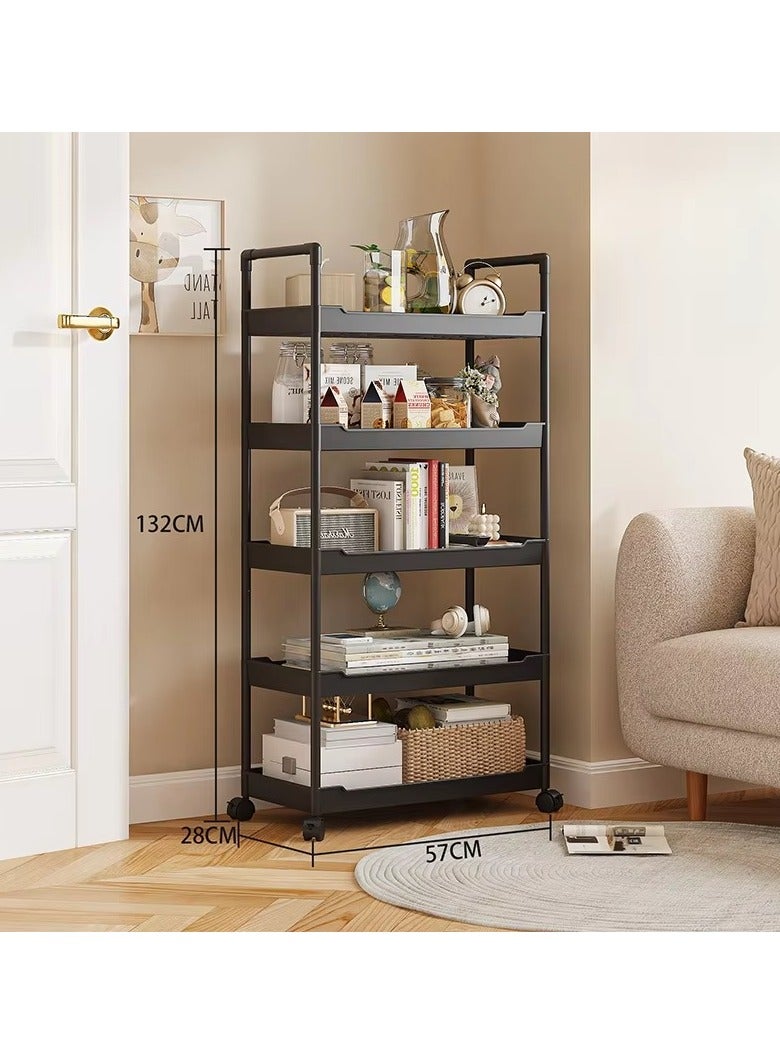 Cozy Nest 5-Layer Rolling Storage Trolley with Lockable Wheels Mobile Organizer Cart with Side Handles for Bathroom Kitchen Bedroom Office Deep Tray Shelf Rack Easy Assembly Space-Saving Design - Image 3