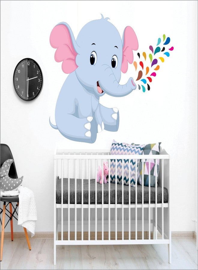AH Decals Baby Elephant Multi Colour Wall Sticker for Kids Room (65 cm X 50 cm) - Image 1