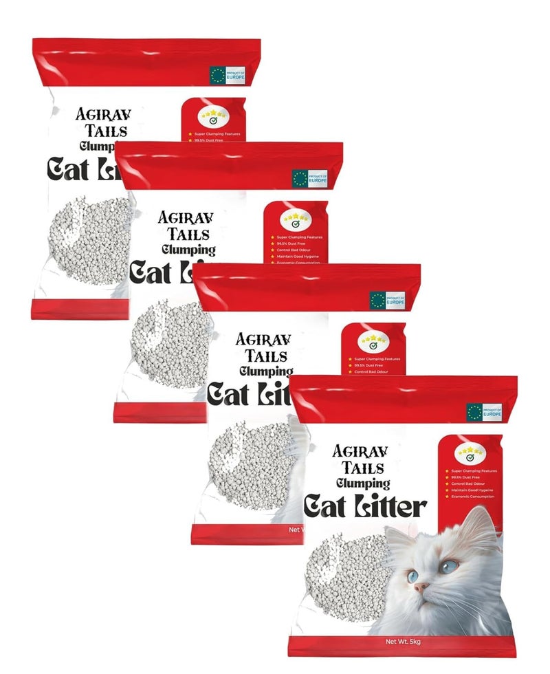 Agirav Tails Cat Litter - Premium Unscented w/Natural Ingredients - Low Dust Superior Odor Control - Hard Clumping Moisture Absorbing Clay Multi Cat Litter (20KG, Unscented) - Image 1