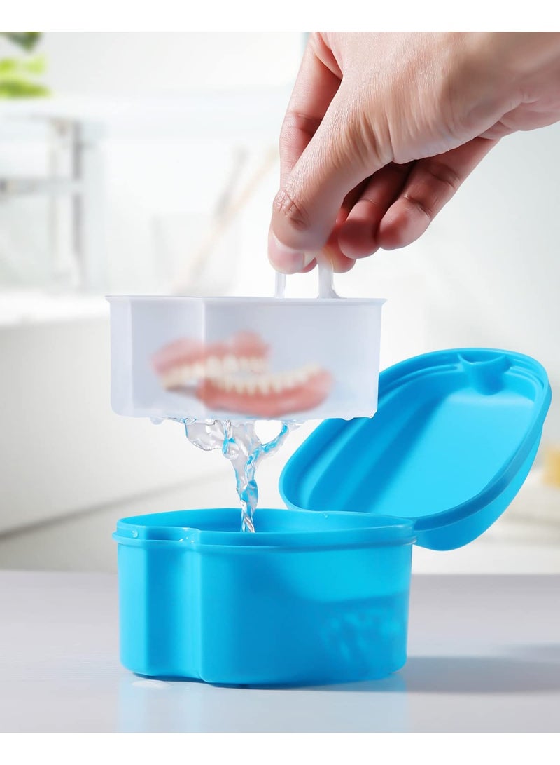 2 PCS Denture Bath Case with Strainer Basket Soaking Cup & Mouthguard Storage Container (Light Blue, Purple) - Image 2