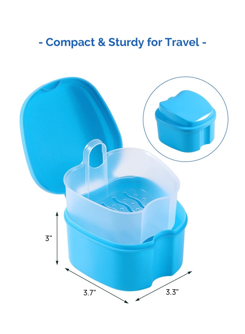 2 PCS Denture Bath Case with Strainer Basket Soaking Cup & Mouthguard Storage Container (Light Blue, Purple) - Image 5