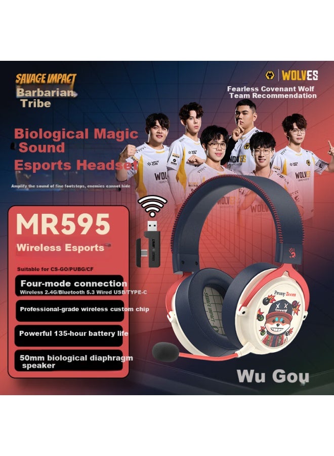 A4tech Mr595 Wireless/bluetooth/wired Gaming Headset Over-ear Blood Hand Ghost Computer Chicken Cs Lightweight Black Myth Zhong Kui Barbarian Tribe Game Mechanical Dog Rice - Image 1