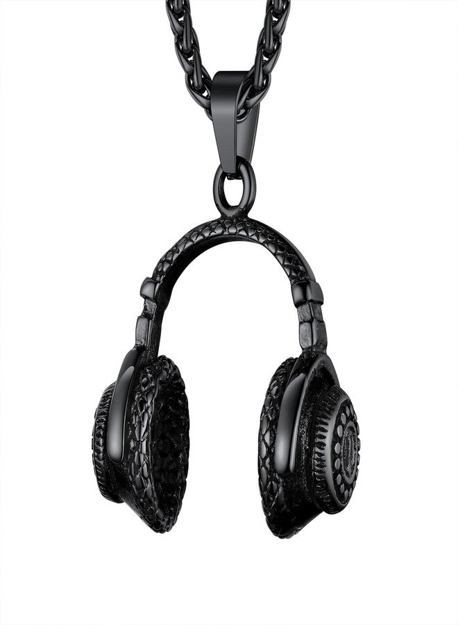 xinxingin Men Jewellery, Pendant for Men, Black Chain with Retro Headphone Pendant, Stylish Necklace for Men and Boys, Ideal Gift for Weddings, Birthdays and Parties - Image 1
