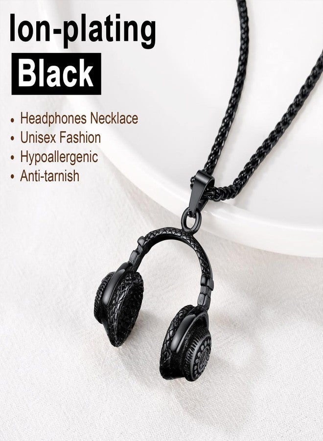 xinxingin Men Jewellery, Pendant for Men, Black Chain with Retro Headphone Pendant, Stylish Necklace for Men and Boys, Ideal Gift for Weddings, Birthdays and Parties - Image 3