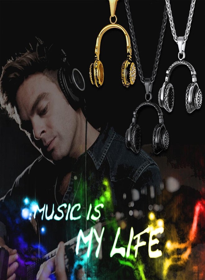 xinxingin Men Jewellery, Pendant for Men, Black Chain with Retro Headphone Pendant, Stylish Necklace for Men and Boys, Ideal Gift for Weddings, Birthdays and Parties - Image 4
