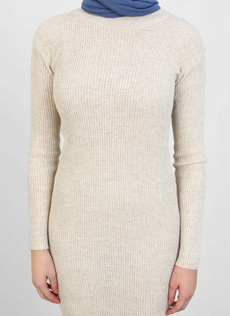 Por La Cara By Modanisa Ribbed Knit Maxi Dress