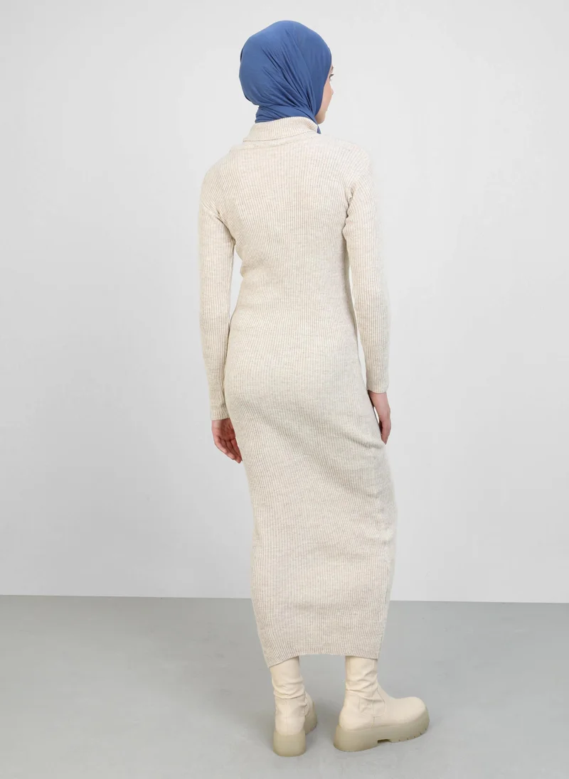 Por La Cara By Modanisa Ribbed Knit Maxi Dress